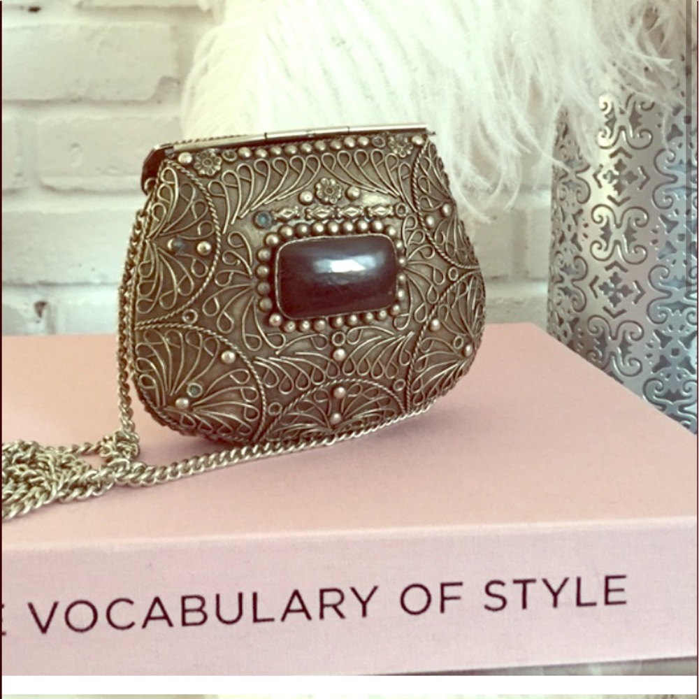 Vintage Metal Bag with black genuine onyx stone detail